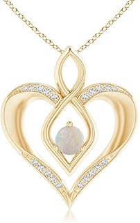 Angara Natural Opal Infinity Heart Pendant/Necklace with Diamond Accents in Sterling Silver/14K Solid Gold/Platinum for Wo...