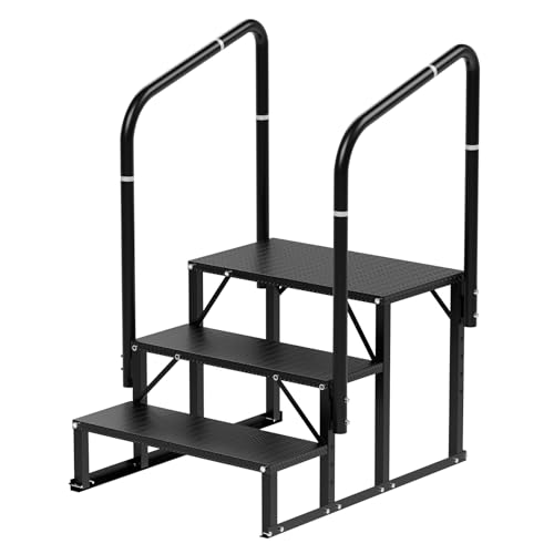 Escalones para autocaravana, 3 escalones con pasamanos, escalones para bañera de hidromasaje, escalones antideslizantes, escaleras al aire libre para RV, remolque, escaleras de casa móvil, spa al aire