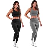 Kit 2 Conjuntos Calça Legging Tapa Bumbum e Top Sem Bojo Roupas Femininas Academia Suplex A15 (M - 36/38, A15-1 Preto e 1 Cinza)