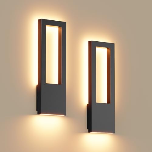 Tipace Outdoor Wall-Porch-Light,Modern Exterior LED Wall Sconce,30W-Led Black Outdoor Light Fixtures,Mounted Wall Patio Lamps for Garage Walkway Backyard Garden Front Door,2Pack by Tipace - Used condition - US$58.80