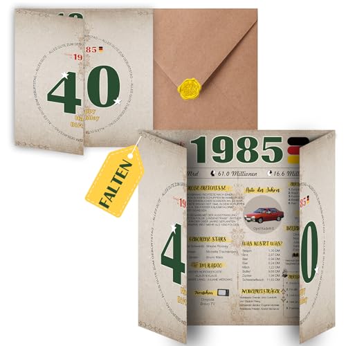 Sugeru Besondere Geburtstagskarte 40 mit Umschlag | 1985 Jahrgang Geschenk | 40 geburtstag frau mann | Sechzigsten Geburtstagsdeko lustig,Tolle Geschenkidee,Chronik,Karte,Jubiläum- DIN A4 (40 Jahre Ⅱ)