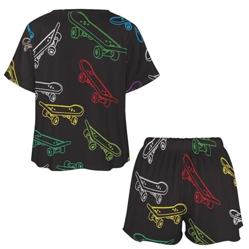Skateboard coloré ensemble de pyjama femme manches courtes sleepwear - 5