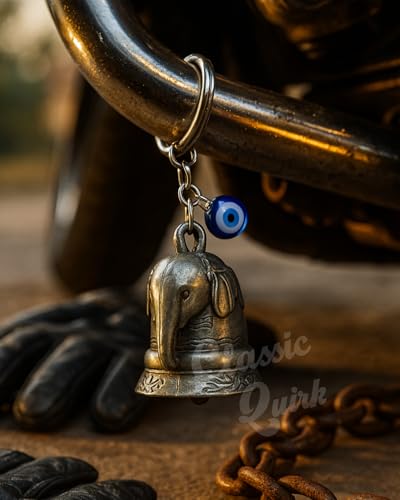 Image of Evil Eye Hooked Guardian Bell Keychain - Protective Lucky Charm Bell with Clip Hook for Bike, Car, Key & Bag | Spiritual Good Luck Talisman Gift