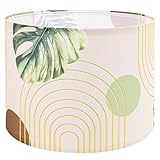 Novantl 13-inch Fabric Linen Lamp Shade, Boho Lampshade with Tropical Plant & Gold Line Pattern, Lamp Shades for Floor Lamps fit with Spider/Uno, Drum Lampshades for Table Lamp/Pendant (Easy Assemble)