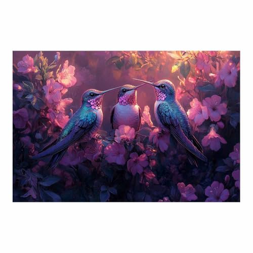Poster oiseaux fleurs roses pour habiller un grand mur vide toile violette