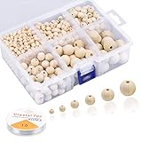 Set di perline in legno assortite: 600 pezzi 6 mm + 260 pezzi 8 mm + 130 pezzi 10 mm + 70 pezzi 12 mm + 30 pezzi 16 mm + 15 pezzi 20 mm, quantità abbondante con 6 diverse dimensioni per soddisfare le vostre varie esigenze.