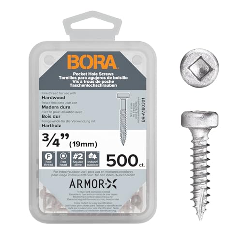 Bora Pocket Hole Screws 3/4 Inch Fine Thread - 500 Pack for Wood Joinery - Professional Woodworking Bora Jig Compatible Screws for Furniture, Cabinetry & Carpentry Projects