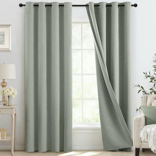COSVIYA 100% Blackout Sage Green Linen Curtains & Drapes 84