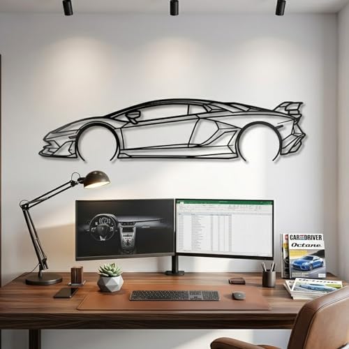 Image of Herrlich Homes lamborginii Car Metal Wall Art | Metal | Easy to Hang | Car lover Gift | Classic Silhouette Metal Wall Decor | 100 cm