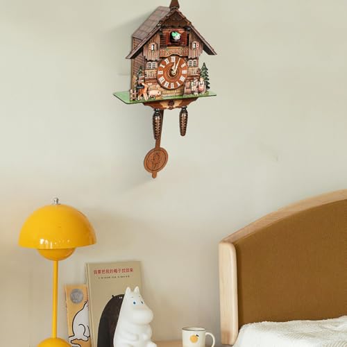 Reloj de pared de cuco de madera con péndulo y campanilla horaria antigua 7