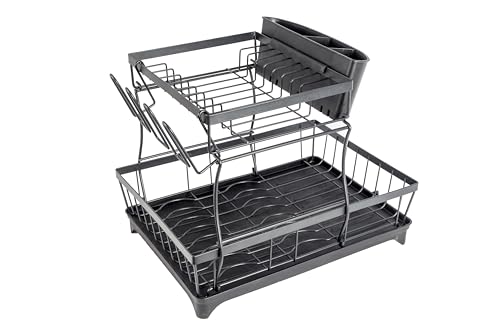 Ickenham Space-Saving Dish Drying Rack, 2 Tier Dish Drainer, Sink Drainer Rack with Drip Tray, Organize and Dry with Ease, Efficient and Stylish Solution for Sparkling Kitchen Counters
