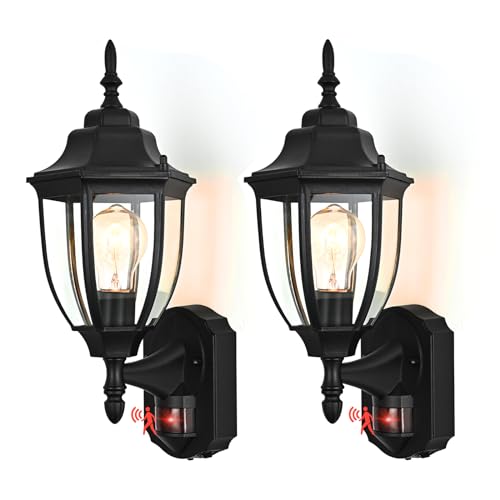 Image of Porch Lights Outdoor Motion Sensor Wall Sconce Anti-Rust Aluminum, Exterior Outdoor Wall Lights Dusk to Dawn Porch Light Fixture Wall Mount for House Outside Patio 2Pack