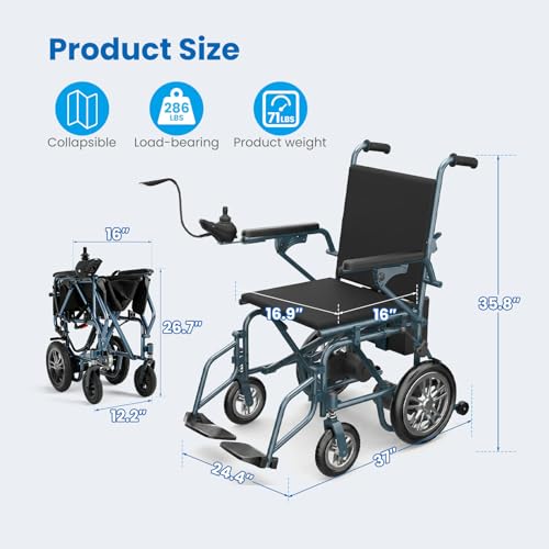 Image of Electric Wheelchairs for Adults,Lightweight Foldable Wheelchair 15 Miles Long Travel Range, 360 Joystick Control Motorized Wheelchair, Support 286 lbs with LED Light Power Wheelchair (Blue Blue)