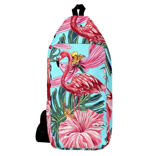 Sac à dos à bandoulière flamant rose et jungle tropicale multicolore 16x36cm