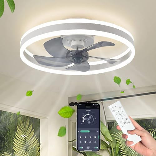 Lámpara de techo con luz y mando a distancia, 40 cm, ventilador de techo silencioso, aplicación inteligente, 6 velocidades, 3 colores regulable LED, ventilador de techo para salón (40 cm)