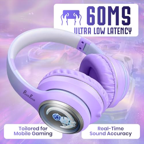 Image of PunnkFunnk Astro Junior Wireless Bluetooth Headphones with BT 5.3, Noise Cancelling, Hi-Res Audio, 40mm Drivers, Deep Bass, Memory Foam Ear Cushions, Over-Ear Headset for Kids, Teens & Adults (Purple)