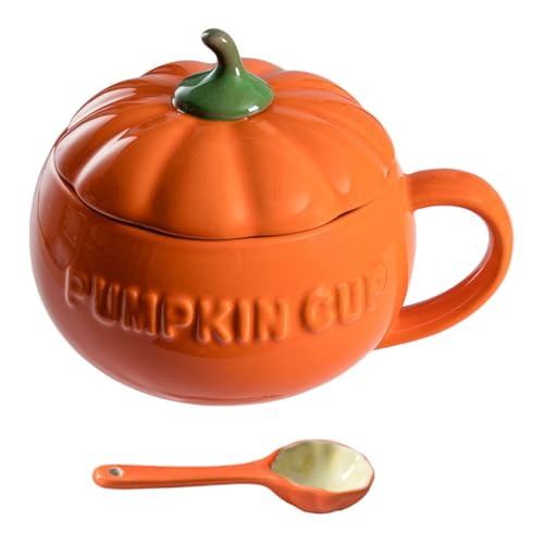 Angoily Taza De Cerámica Con Forma De Calabaza Con Tapa Y Cuchara Juego De Tazas Para Café Té Y Leche Ideal Para Decoración De Halloween Y Uso Diario En Hogar