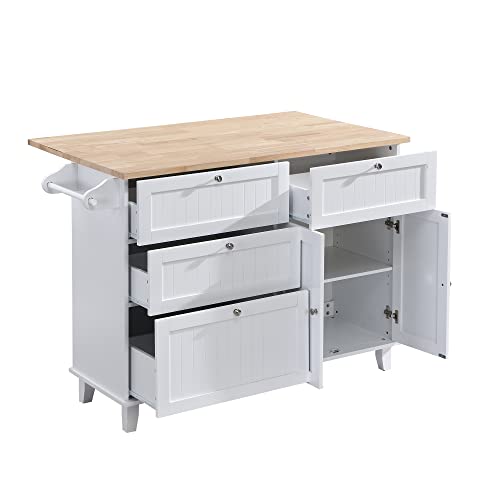 Image of Farmhouse Rustic Dining Table Set with Drop Leaf and 2 Stools,Kitchen Island Set with 4 Drawers,Towel Rack and Storage Cabinet,for Small Places Furniture (White+Rustic Brown#F)
