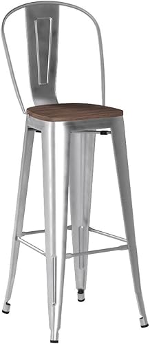 Miniatura 5 de Yongchuang Taburetes de bar de metal de 30 pulgadas, juego de 4 sillas de altura de mostrador de respaldo alto, taburetes de cocina, taburetes de