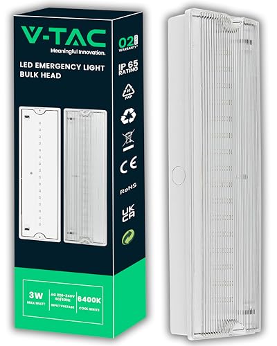 V-TAC Lampada Led Uscita Di Emergenza 3W Per Soffitto E Parete - Luce Led Uscita Di Emergenza Con Batteria - Autonomia 3 Ore - IP65 - Luce Via Di Fuga - Exit - 4 Segnalazioni Incluse - 4000K - 8