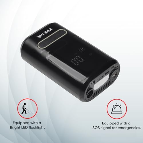 Image of TVS Portable Tyre Air Inflator 150 PSI - Digital Meter, LED Light, Multi-Nozzle, Multi-Mode, Rechargeable 2000 * 2 mAh Battery Air Pump for Car and Bike