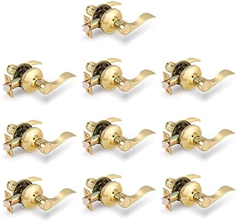 Gobrico Drop/Wave Hall and Closet Door Locks Passage Levers for Interior Door, Polished Brass Finished,10Pack