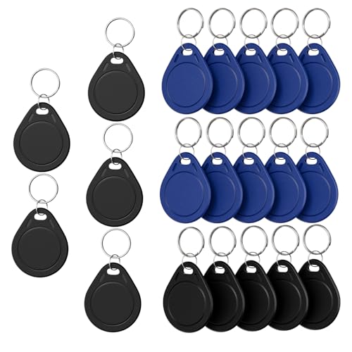 Image of 20pcs T5577 RFID Keyfobs 125khz Writable T5577 Key Fob Proximity ID Card Token Tag for Keyless Entry Access Control Systems & Security Lock - 10pcs Black + 10pcs Blue