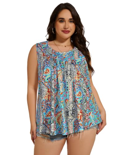 Image of Women Plus Size Tank Top Casual Summer Tops Loose Fit Sleeveless T Shirts Trendy Crewneck Tunic Tees 2026