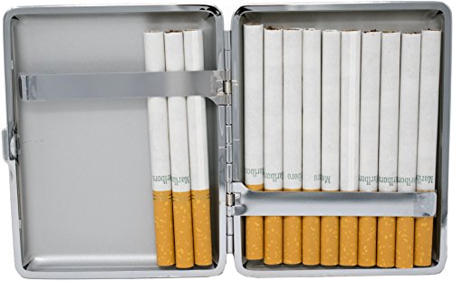 Leather Nickle-Plated Metal Cigarette Herbal Cigarette Cigar Tobacco Carrying Stash Storage Case (100S, Crocodile Black) #TOP2