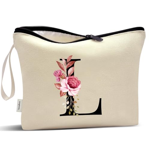 Image of Vavabox A-Z Personalized Makeup Bag, Birthday Gifts for Women Mom, Gifts for Best Friend, Bride Bridesmaid Cosmetic bag (L, Cream Yellow)