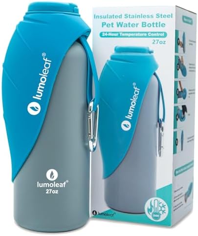 LumoLeaf Isolierte Edelstahl-Wasserflasche für Hunde, 800 ml – Hält Wasser stundenlang kühl oder warm, Langlebig & Tragbar für Reisen, Breite Öffnung für Einfaches Befüllen & Reini