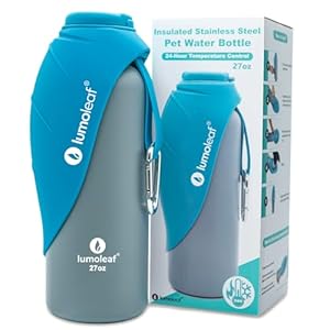 LumoLeaf Insulated Stainless Steel Dog Water Bottle 27 oz – Keep Water Cool or Warm, Durable Portable Water Bowl for Travel, Wide Mouth for Easy Ice Filling & Cleaning, Leak Proof Pet Water Dispenser