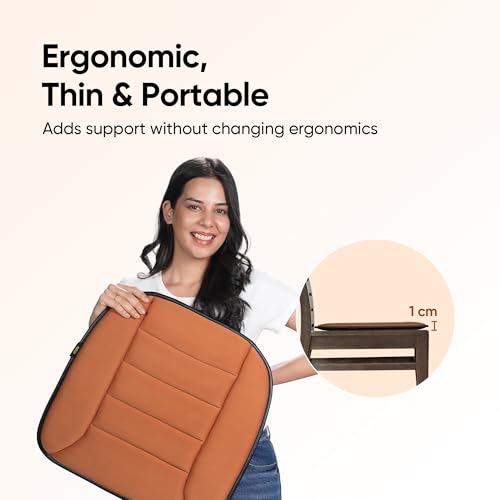 Image of Frido Slim Seat Cushion for Office Chair, Car & Wheelchair - 3cm Thin Memory Foam Cushion for Back Support & Pressure Relief - Non-Slip, Breathable Comfort Pad for Long Sitting (Tan)