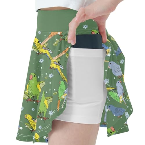 Girls Skorts High Waist Athletic Skirts with Shorts Colorful Parrots Stretchy Teens Performance Tennis2