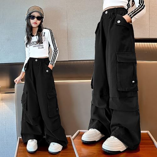 Girls Cargo Pants Elastic Waist Pocket Loose Fit Outdoor Active Jogger Trousers Casual Streetwear Sweatpants for2