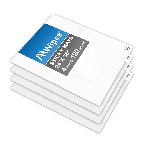 AAwipes Sticky Mat Tacky Pads Adhesive 24" x 36" 4 Packs, 30 Sheets/Packs, 120 Sheets Total White Cleanroom Floor Mats for Laboratory Construction Hospital Shoes