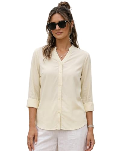 Image of Urbano Fashion Women's Modal Viscose Full Sleeve Regular Fit Casual Solid Shirt with Mandarin Collar