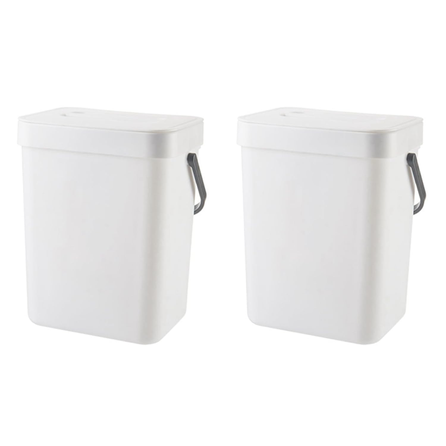 2X 1.3 Gallon Kitchen Compost Bin Trash Can with Lid Food Waste Bin Small and Light Bathroom Trash Can White