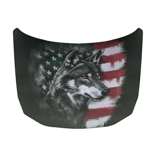 Image of Wolf American Car Hood Cover Polyester Elastic Fabrics Washable Suitable for Large SUV and Pickup Trucks 39x59in