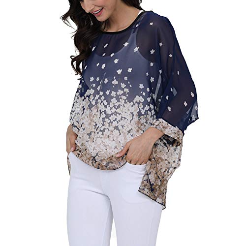 Image of Ckikiou Plus Size Batwing Flowy Semi Sheer Chiffon Blouse Tunic for Women Summer Floral Print Boho Beach Cover ups