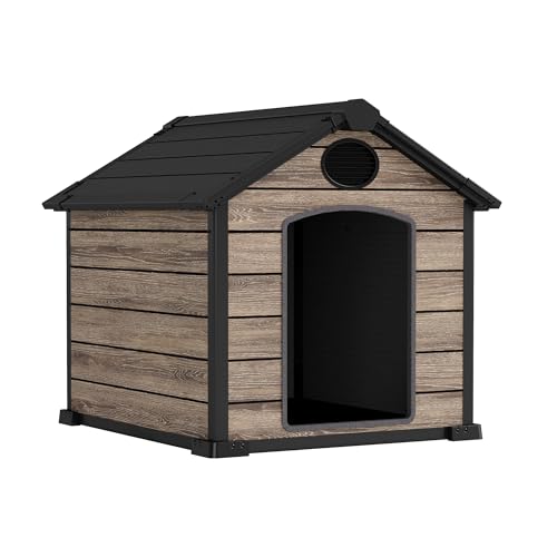 Hoggar - Caseta Perros Exterior - 102x115x105cm - Suelo Incluido - 2 Respiraderos de Ventilación - Protección UV e Impermeable – Efecto Madera - Casa para Mascotas Oak O10 de Resina