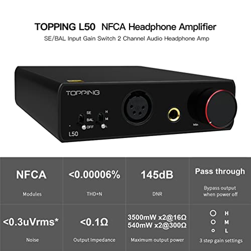 Image of AOSHIDA Topping L50 NFCA Balanced Headphone Amplifier with 3500mWx3500mW, TRS /RCA to 6.35mm /4-Pin-XLR Amp for IEMs Headphones (Black)