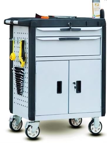 Heavy Duty Lockable Rolling Tool Storage Cart Back View, Metal Workshop Utility Trolley Cabinet For Auto Mechanic Garage Organizer