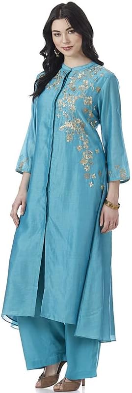 Satya PaulBlue Turquoise Chanderi Kurta Bottom Set
