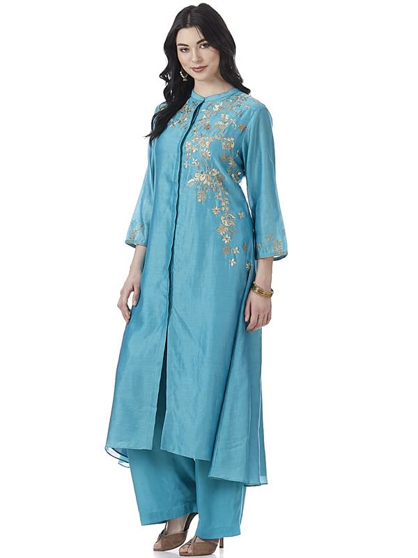 Satya PaulBlue Turquoise Chanderi Kurta Bottom Set