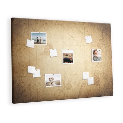 Tableau mural liège horizontal 140x100 cm avec cadre en bois motif carte ancienne pour bureau