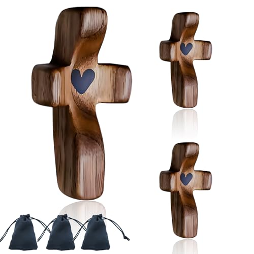 LAIDROC Wooden Cross Fidget, Small Wood Crosses Encouragement Gift Prayer Wooden Cross Christian Gift for Children and Adults (3)