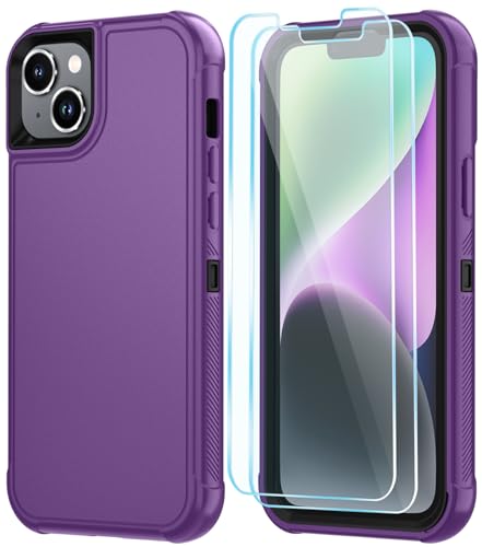 Image of SunStory Compatible with iPhone 14 Plus Case with HD Screen Protector, 3-Layer Heavy Duty Full-Body Cover,3 in 1 Hybrid Protective Case for iPhone 14 Plus 6.7 inch,Purple