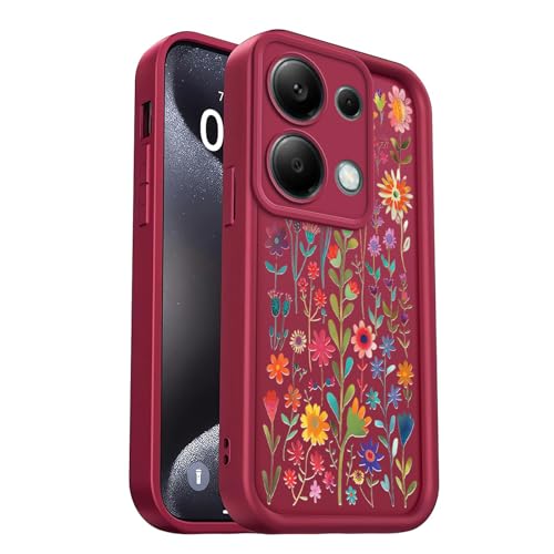 PanXCase Cover per Xiaomi Redmi Note 13 Pro 4G / Poco M6 Pro - Custodia Silicone Sottile Elegant Disegni Morbida Leggera, Protezione Fotocamera Antiurto Antigraffio Case (Wine Red,Flowers)