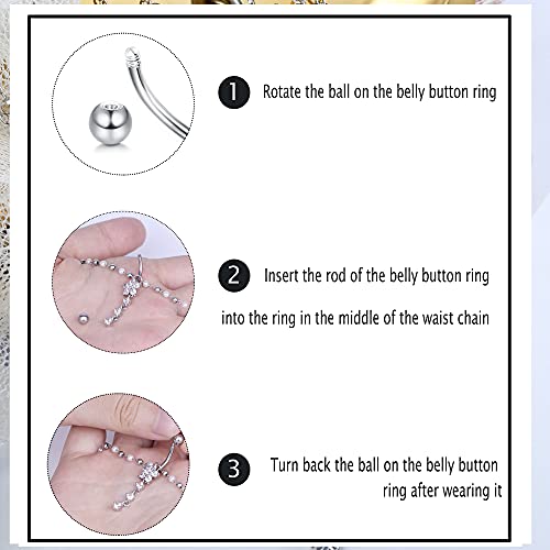 Fiasaso 14G Unique Belly Button Ring With Waist Chain 316L Surgical Steel Dangle Belly Button Rings Beach Bikini Body Chain Waist Chains For Women Teen Egirl Chain #TOP2